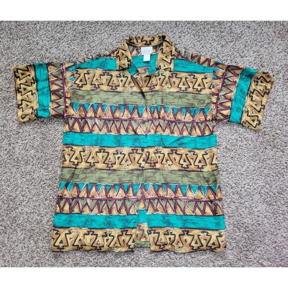 Vintage Moda International Shirt Top Button Up 100% Silk Abstract Tribal Size XS - Picture 1 of 5